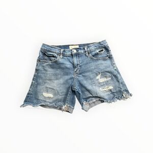Gap Denim Shorts Womens 28 Blue 1969 Distressed Frayed Hem Raw Edge Mid Rise